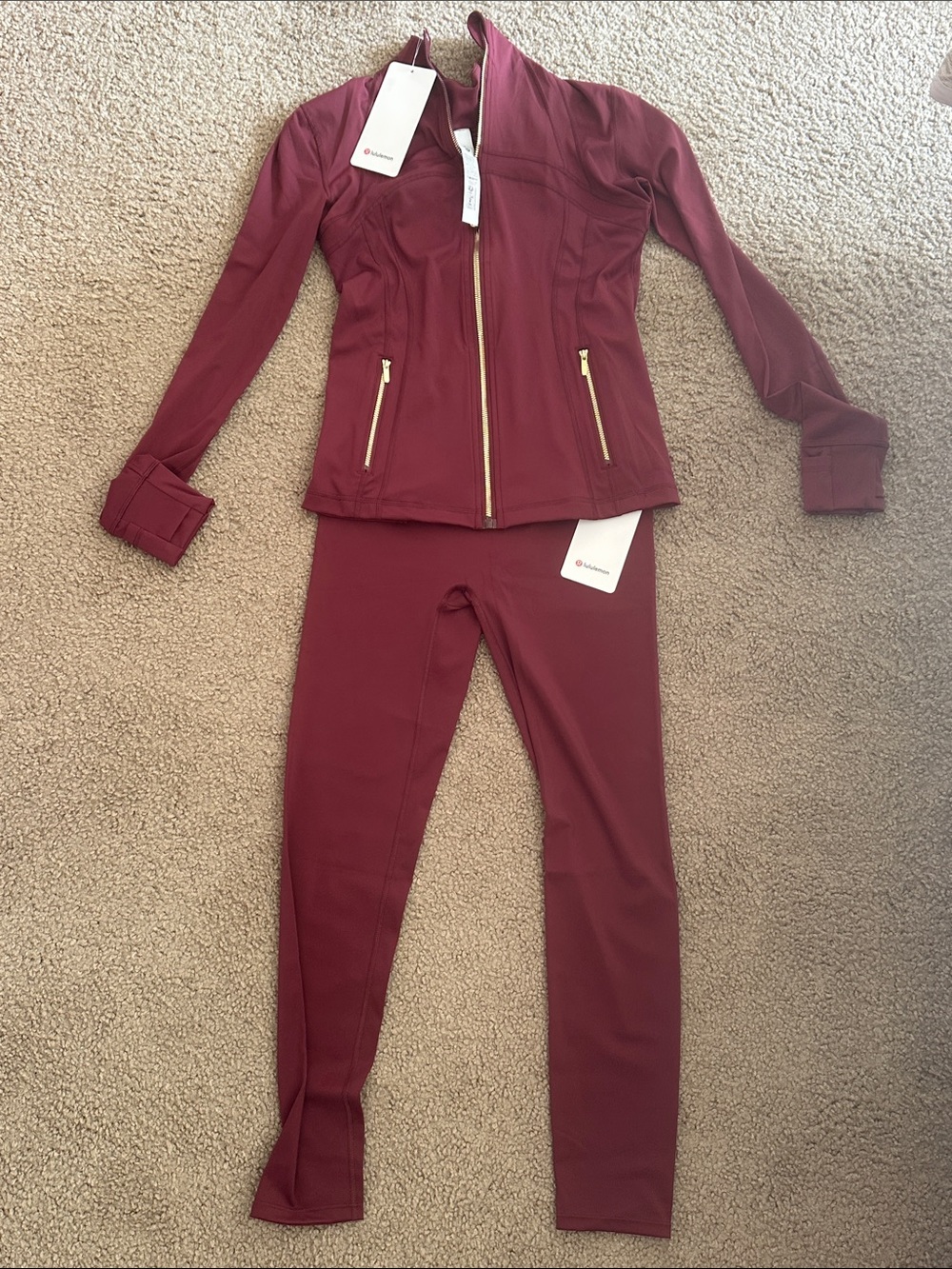 lululemon athletica Maroon Jacket and Leggings Set